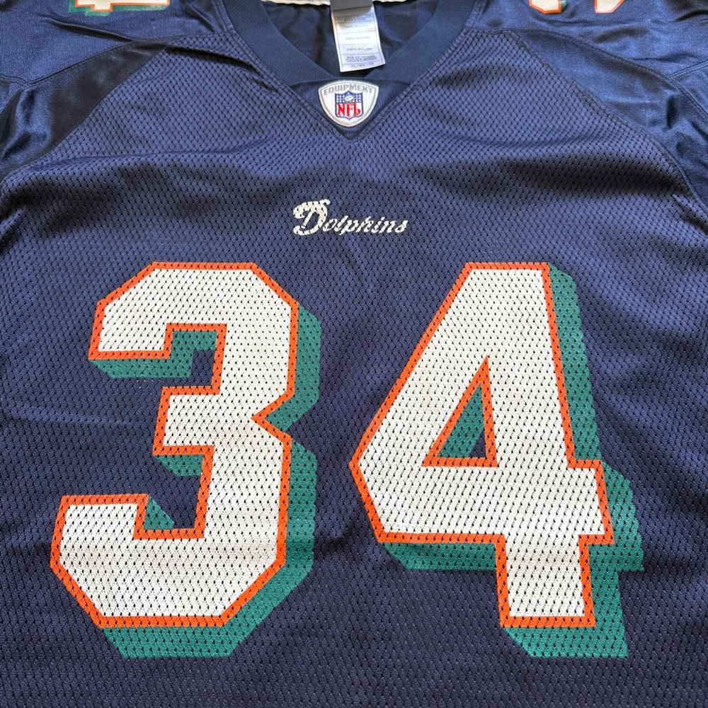 #34 Ricky Williams Miami Dolphins Jersey Reebok RARE Navy - Picture 2 of 5